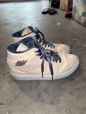 Jordan Mid-Top Sneakers in Cream with Navy Details